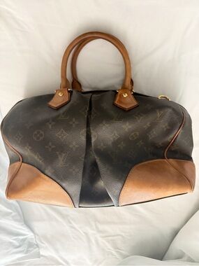 LV Monogram Canvas Top-Handle Satchel in Dark Brown and Tan